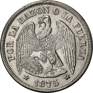 CHILE Santiago Silver Condor Peso 1875/0 NGC AU 55 - Picture 1 of 5