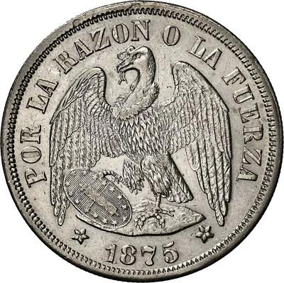 CHILE Santiago Silver Condor Peso 1875/0 NGC AU 55 - Image 1 of 4