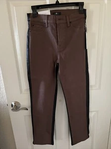 NWT 7 for all Mankind HW Cropped Straight 26 Brown w/Coated Black 2-Toned Pants - Picture 1 of 5