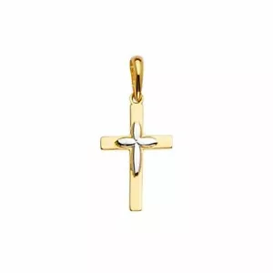 White Yellow Gold Cross Religious Charm Pendant Small Tiny For Necklace Or Chain - Picture 1 of 1