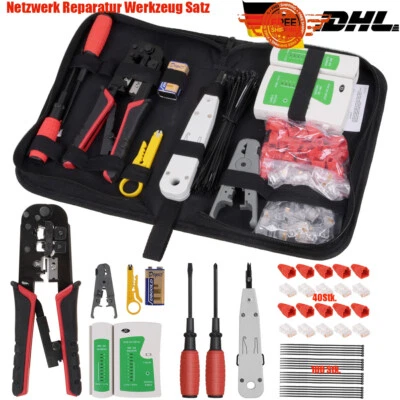 Netzwerk Reparatur Werkzeug Set Crimpzange Stecker RJ45 RJ11 UTP Netzwerktester - Bild 1 von 4