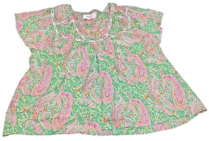 ba&sh grün rosa Paisley Shirt Oberteil kurze fließende Ärmel Damen Größe Large - Bild 1 von 5