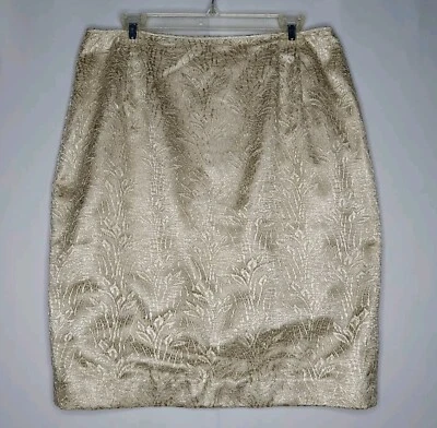 Lord Taylor 蕾丝裙 16 金色珠光内衬铅笔迷你拉链安静豪华 — 第 1/4 张图片