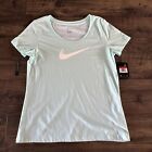 NWT Nike Training Tee Womens Dri FIT Cotton Scoop Neck Swoosh Teal Blue Large