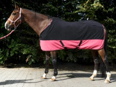 Pferde Abschwitzdecke Polarfleecedecke Equitheme schwarz/pink 125-155 cm