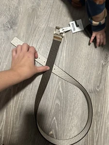 Michael Kors Twist Reversible Leather MK Logo  Belt Logo White /Brown LARGE - Picture 1 of 2