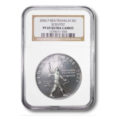 USA Ben Franklin Scientist Commemorative $1 2006P NGC PF69 Ultra Cameo - Image 1 of 3