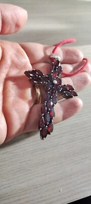 Crocefisso Antico Croce Vintage Argento Granati Grande Misura Pietre Rhodolite  - Immagine 1 di 4