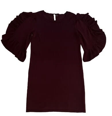 NY COLLECTION Burgundy, with ruffled 3/4 sleeve sweater dress Size M - Image 1 of 4