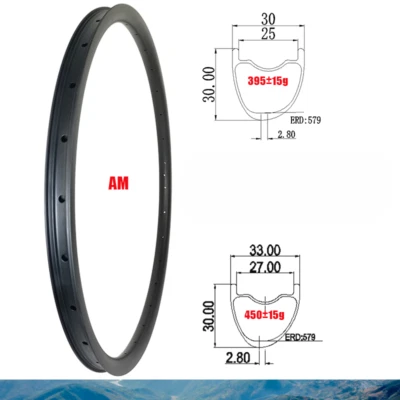 29er AM MTB 碳纤维山地自行车轮辋不对称无内胎自行车轮圈 30/33x30 毫米 — 第 1/4 张图片
