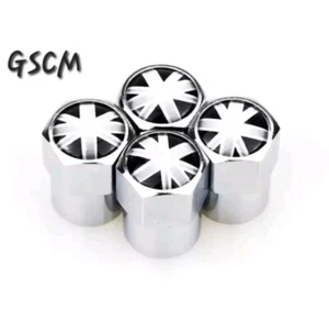 x4 Chrome UNION JACK Valve Dust Caps Metal Valve MINI - Picture 1 of 2
