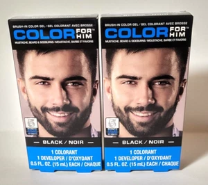 2 x COLOR FOR HIM Brush In Color Gel Colorant For Mustache Beard Sideburns BLACK - Picture 1 of 1
