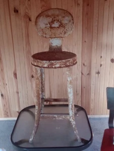 Vintage INDUSTRIAL STOOL drafting kitchen bar shop chair white metal steel round - Picture 1 of 1