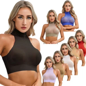 FEESHOW Women's Sexy Semi See Through Crop Tops Silky Ultra Thin Sports Bra AU - Picture 1 of 87