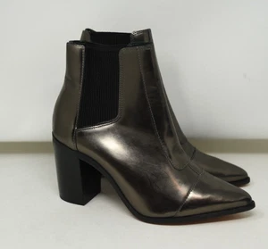 SCHUTZ  Happy Ankle Boots Pointed Patent Leather Metallic Pewter Womens 6 - Picture 1 of 9