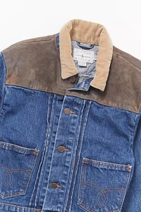 RARE 90S POLO RALPH LAUREN DENIM JACKET SUEDE YOKE PANEL, CORDUROY COLLAR Size M - Picture 1 of 9