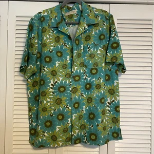 Island Republic Retro Mod Grün Blau Gänseblümchen Herren XXL Seide/Baumwolle Hawaii - Bild 1 von 7