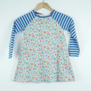 Mini Boden Girls 3 4 Dress Floral Blue Stripe Cotton Summer Spring A Line Cute - Picture 1 of 6