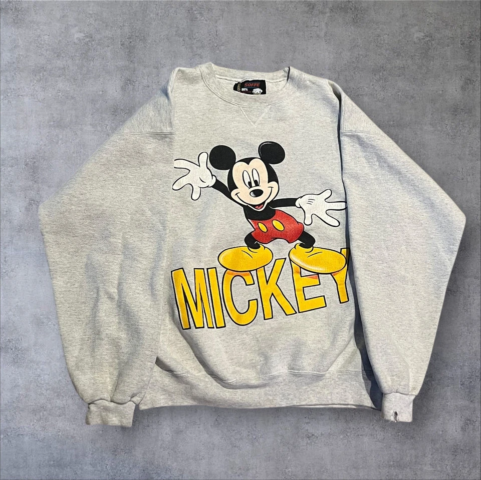 Sudadera De Colección Mickey Mouse Cuello Redondo Gris Años 90 Disney Extra Grande XL Foto 1 de 4