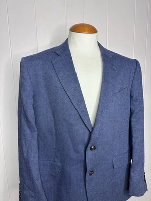 Stafford Classic Fit Navy Blue Herringbone LINEN Cotton Sport Coat - Mens 44S - Image 1 of 4