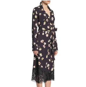 Vestido Lela Rose Doble Pecho Encaje Borde Floral Midi Envolvente Azul Medianoche EE. UU. 4 - Imagen 1 de 17