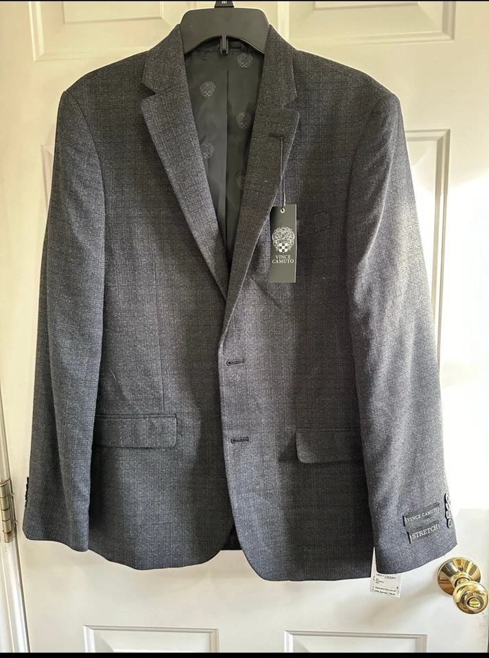 Vince Camuto Mens Slim Fit Sport Coat, Charcoal Gray Plaid, 40R, NWT - Image 1 of 3