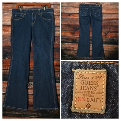 GUESS Jeans Size 30 Vintage Sweetheart Flare Boot Cut Low Rise Dark Blue Denim  - Image 1 of 4