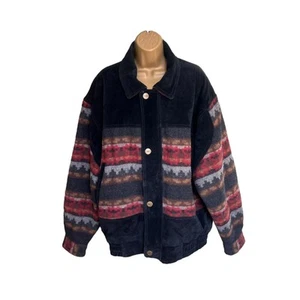 Vintage Bomber Suede Jacket XL Mens Black Aztec - Picture 1 of 19