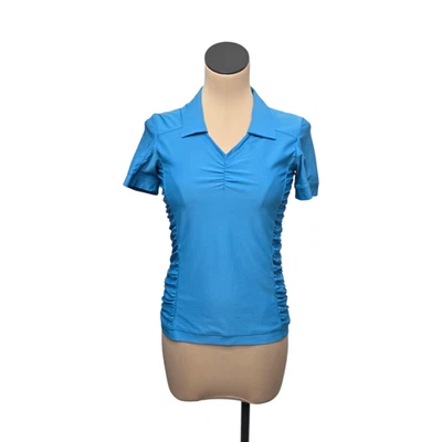 Camisa Athleta Para Mujer XS Azul Acanalada Cuello en V Cuello Manga Corta Golf Tenis Foto 1 de 4