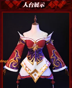 LOL The Nine-Tailed Fox Ahri Cosplay Costume Full Set Suit Women Red Dress Party - Picture 1 of 15