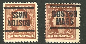 "INVERTED & REG BOSTON MASS" Washington Franklin Precancel 4 Cent US 13E65 - Picture 1 of 3