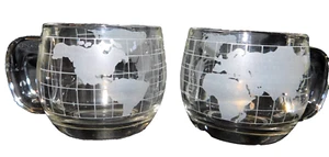 Nestle World Globe Mugs set of 2 Etched Clear Glass Coffee Tea VTG 70's - Picture 1 of 10