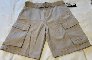 DKNY Boys 8" Inseam-Cotton-Belted-Adj.Waist CARGO SHORTS-Size M (10-12)-Stone-NW - Picture 1 of 9