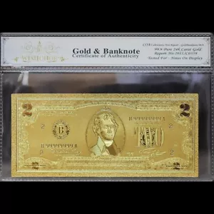 Billete de dos dólares de oro 1976 coleccionable con bolsa y certificado - Imagen 1 de 2