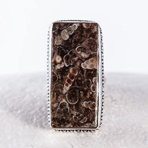 Zauberhaft schöner Silber Ring, Versteinerung, Turritella Jaspis, Fossil 54 - Bild 1 von 3