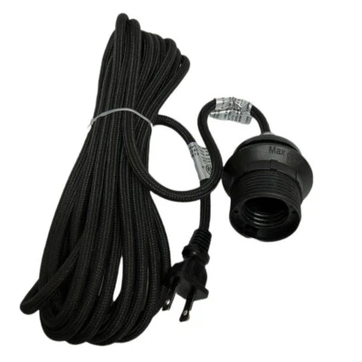 IKEA SEKOND 15' 5" Fabric Wrapped Hanging Pendant Light Cord Set, E26 60W Black - Image 1 of 4