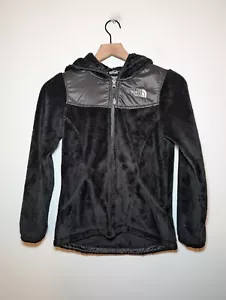 The North Face Hooded Jacket Girls Medium 10/12 Black Full Zip Fleece Soft Fur - Picture 1 of 10
