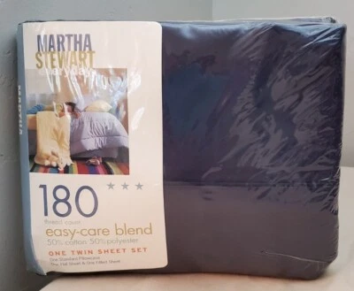 Vintage Martha Stewart 180 Count 3 pc Twin Sheet Set Navy New Sealed 2001 NOS - Image 1 of 4