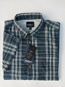 Big & Tall NORTH 56º4 Sz 3XL Sort Sleeve Navy Blue Plaid Mens' Shirt RET $89.50 - Picture 1 of 7