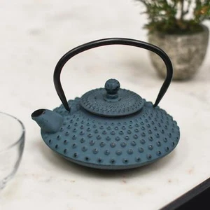 Miniature Light Blue & Black Cast Iron "Ushirode Kyusu" Japanese Style Teapot - Picture 1 of 8