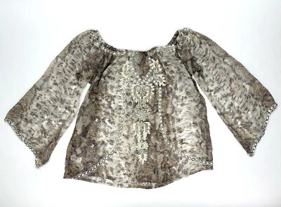 Красивая блузка TAJ от Sabrina Crippa с украшениями из бисера и драгоценными камнями 100% шелк размер M - Изображение 1 из 4