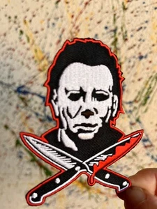 Michael Myers Iron On Patch Face with Knives Horror Movie - Picture 1 of 2