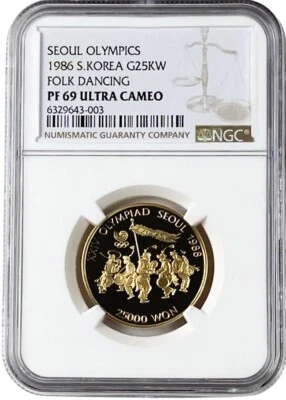 1986 South Korea 25,000 Won Seoul Olympics Folk Dancing Gold Coin NGC PF 69 UC - Image 1 of 2