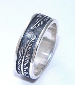 Handcrafted Art Massive.925 Sterling Silver With Feather Design Ring-Custom Size - Picture 1 of 12