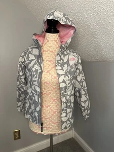 EUC The North Face Girls Rain Jacket Hooded Pink White Gray Floral Sz M 10/12 - Picture 1 of 6