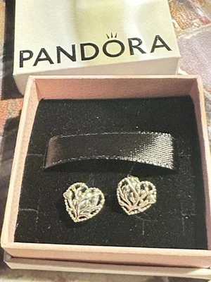 Original Pandora Silber Blühende Herzen Baum der Liebe Ohrstecker - Bild 1 von 4