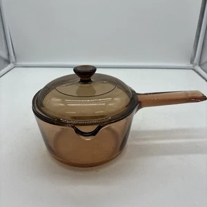 Pyrex Corning Vision Ware Ambra 1 Litro 6" Vetro Salsa Padella Versare Beccuccio Coperchio - Foto 1 di 1