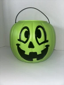 Vintage: General Foam Plastic Blow Mold Pumpkin Halloween Bucket : Green : USA 2 - Picture 1 of 10
