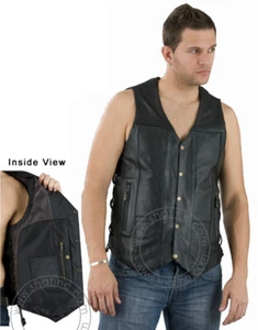 Men's Leather 10 pocket Tall Cut Vest 1392T - Picture 1 of 2