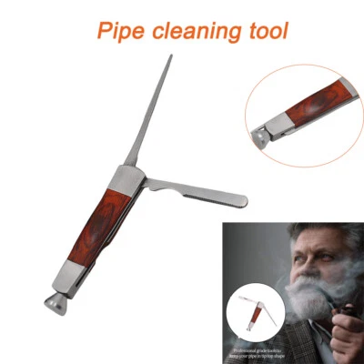 Stainless Steel Tobacco Pipe 3 in 1 Smoking Wood Cleaning Tool Reamer Tamper Top